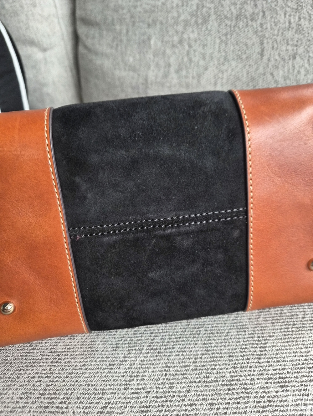 Dooney & Bourke Black Suede with Brown Leather Trim Satchel - Picture 8 of 12